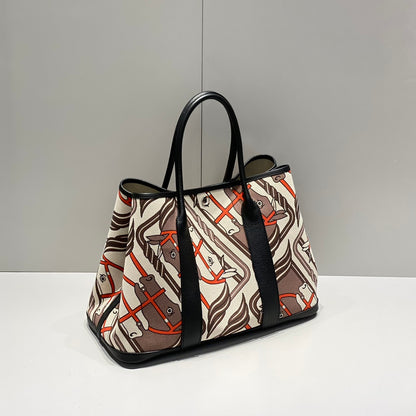 Garden Party Electrique Tote Printed Toile and Leather