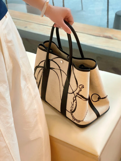 Garden Party Electrique Tote Printed Toile and Leather