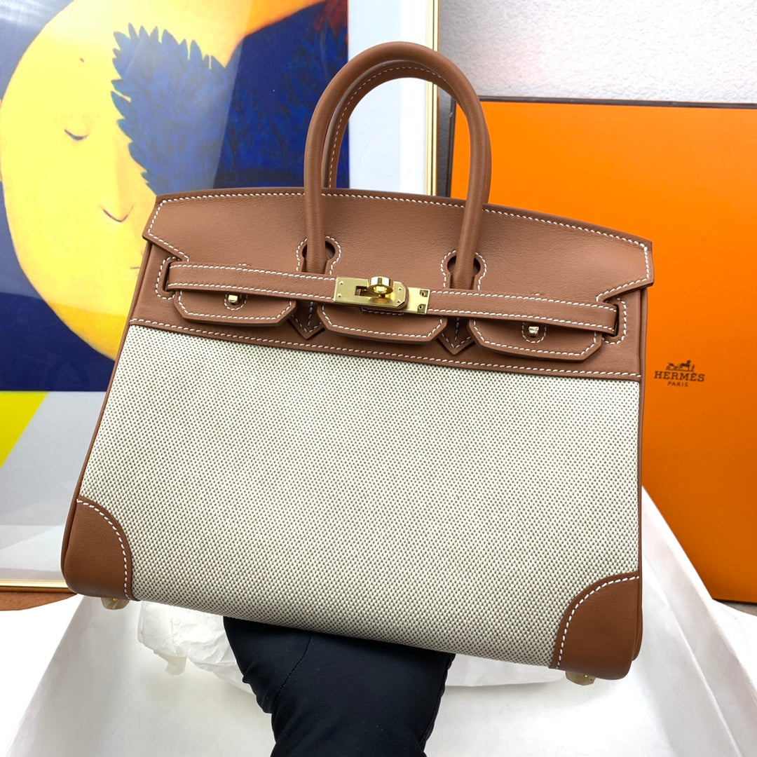 Birkin 25 & 30 Toile H and Chai Swift Gold Hardware