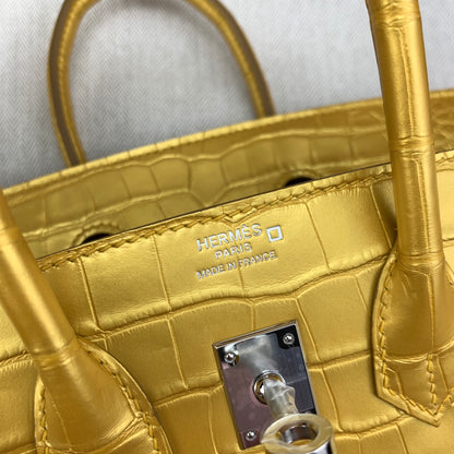 Birkin 25 Bag Gold Poppy Porosus Crocodile Palladium Hardware