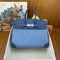 Birkin 35 Toile H and Ciel Clemence Palladium Hardware