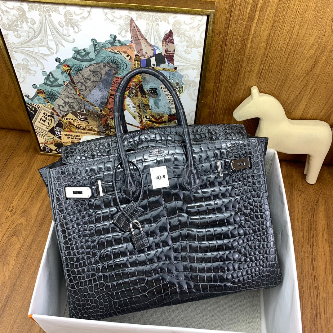 Birkin Shiny Porosus Crocodile 35 Rouge H