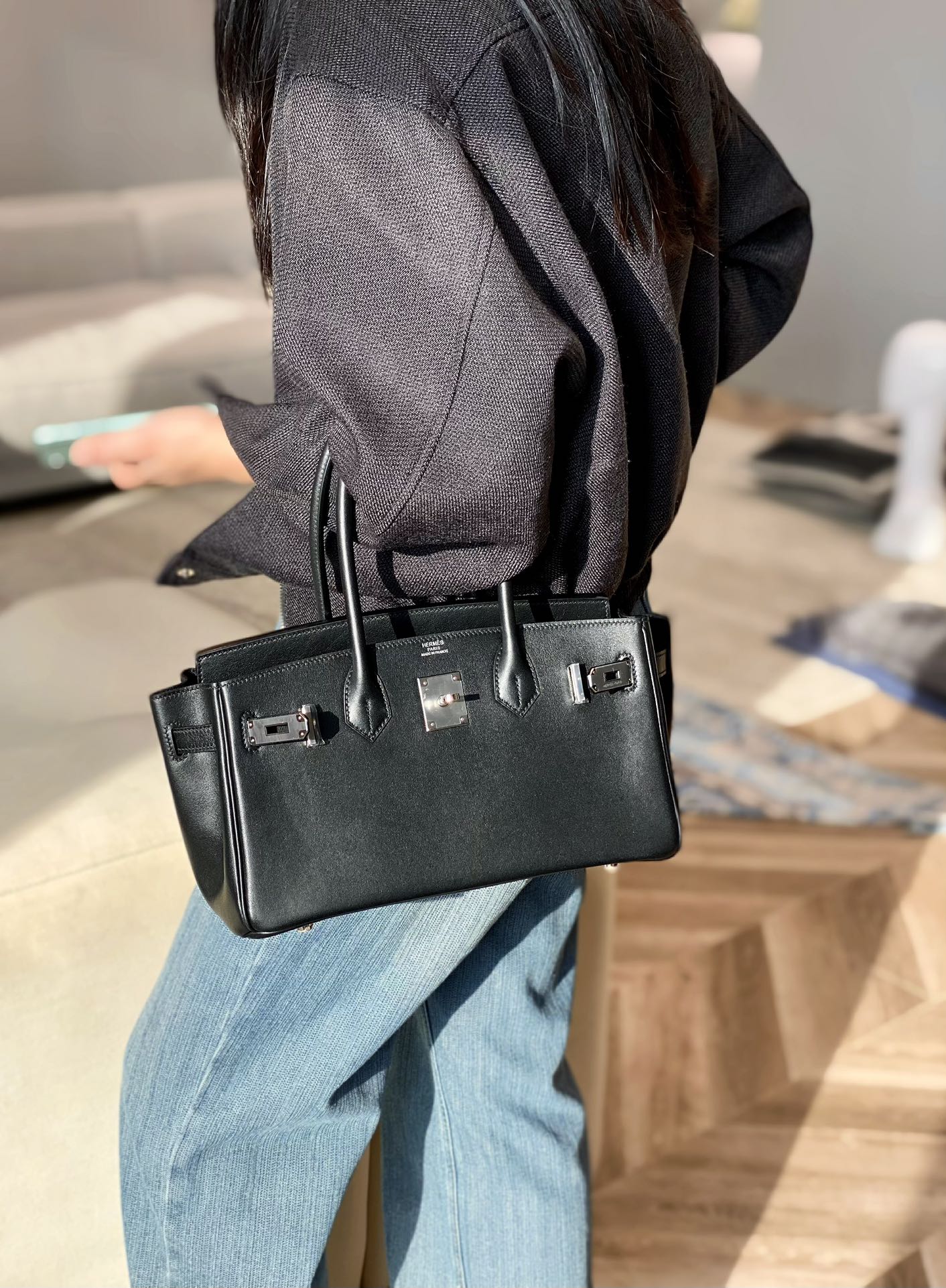 Mini Shoulder Birkin 29 Swift with Palladium Hardware