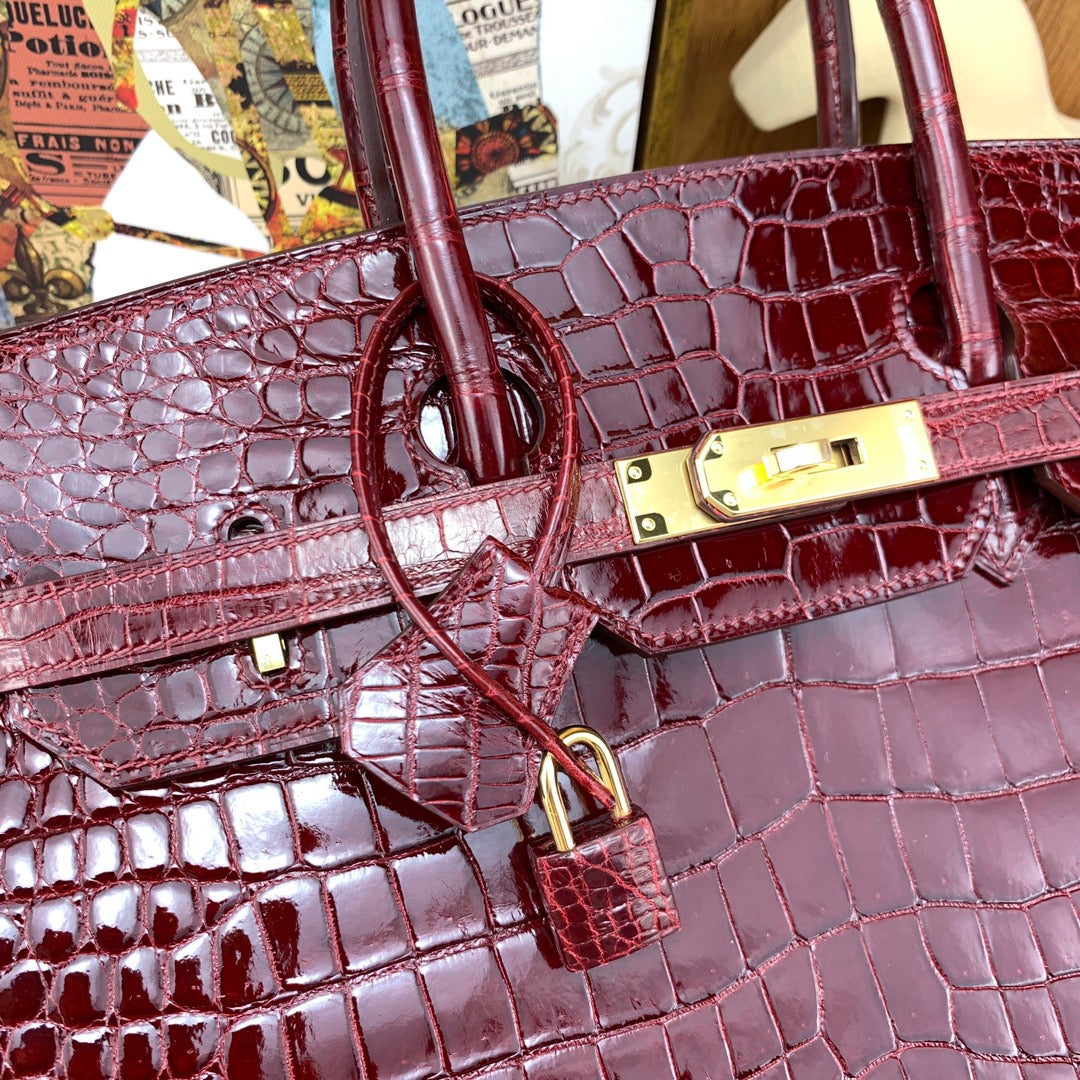 Birkin Shiny Porosus Crocodile 35 Rouge H