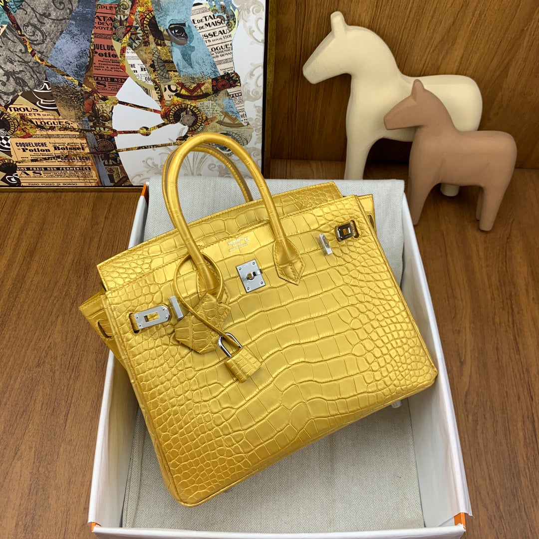 Birkin 25 Bag Gold Poppy Porosus Crocodile Palladium Hardware