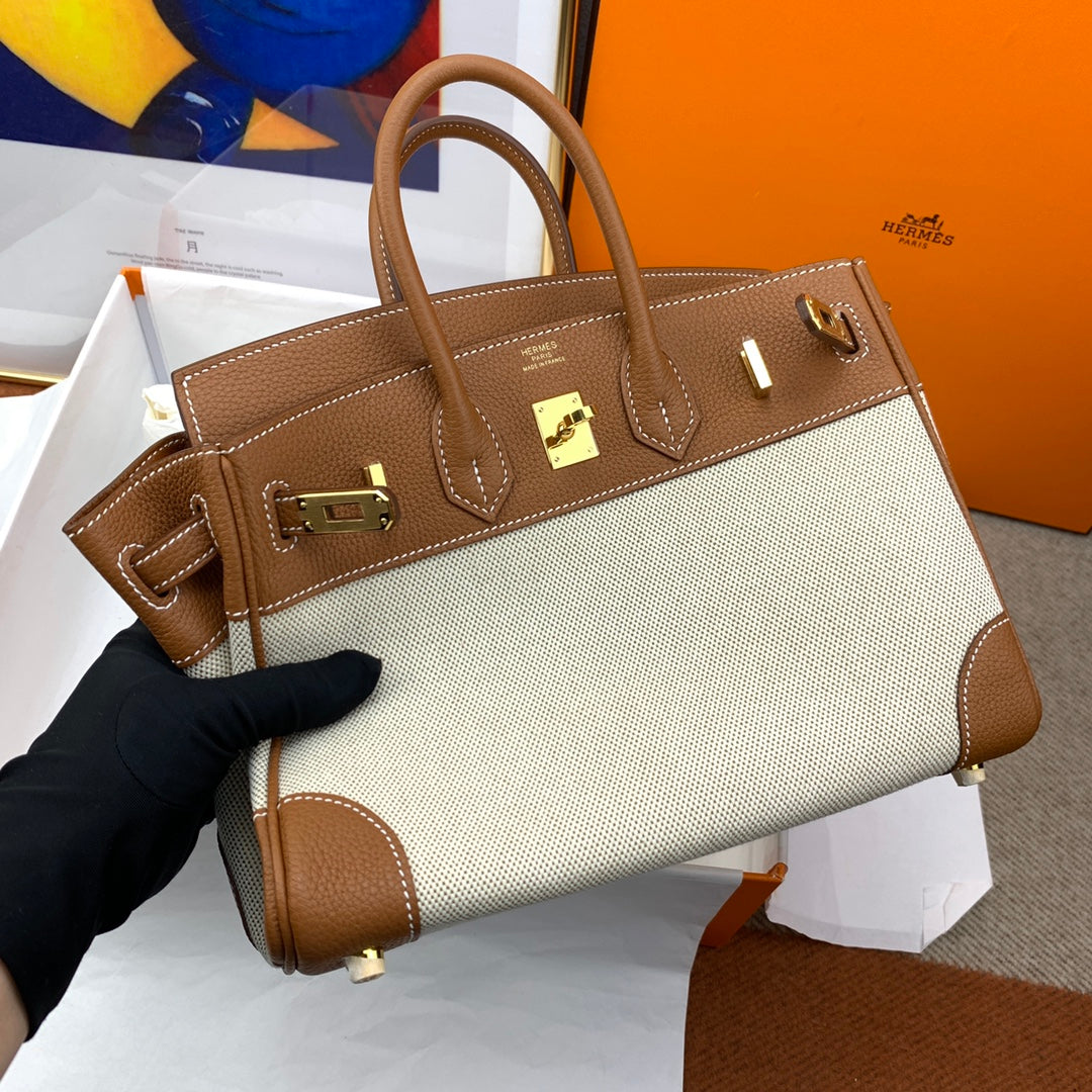 Birkin 25 & 30 Toile H and Chai Swift Gold Hardware