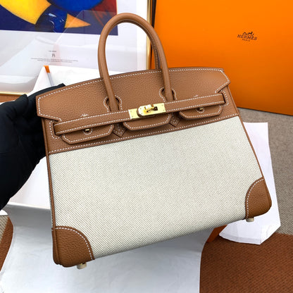 Birkin 25 & 30 Toile H and Chai Swift Gold Hardware