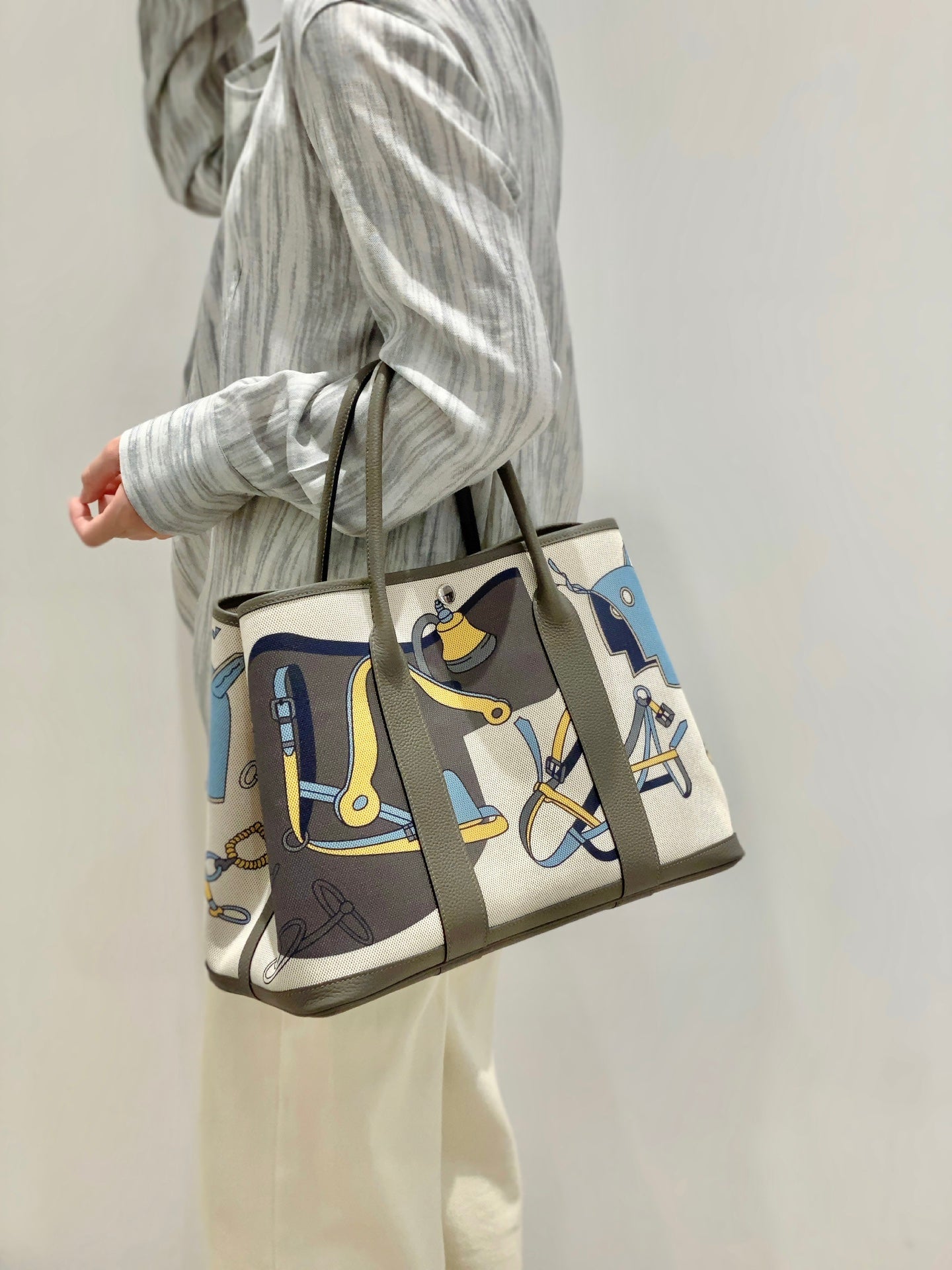 Garden Party Electrique Tote Printed Toile and Leather