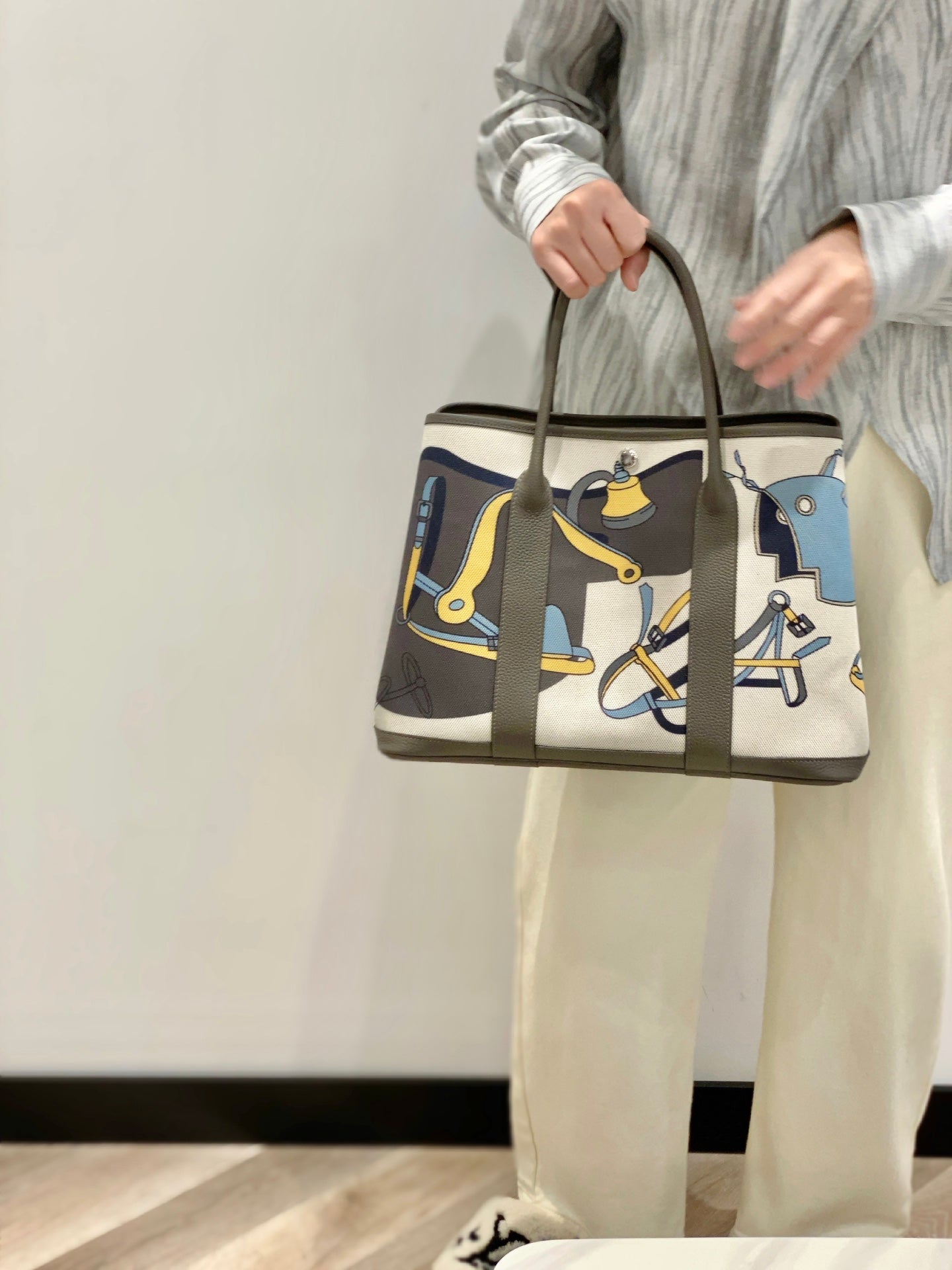 Garden Party Electrique Tote Printed Toile and Leather