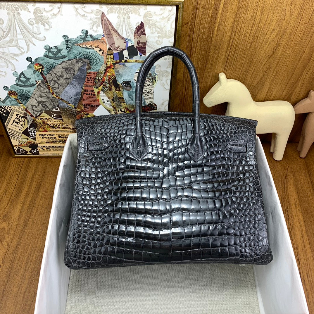 Birkin Shiny Porosus Crocodile 35 Rouge H