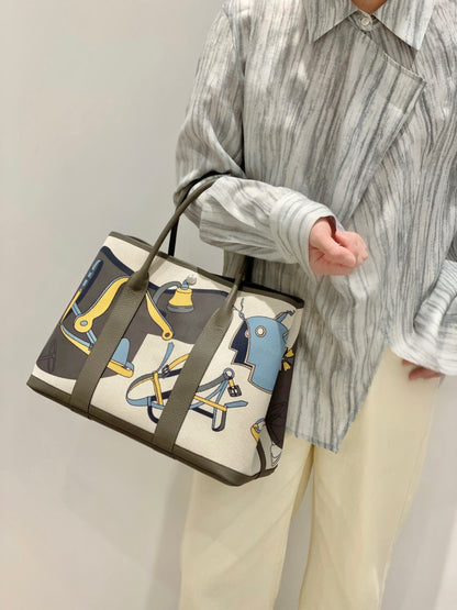 Garden Party Electrique Tote Printed Toile and Leather