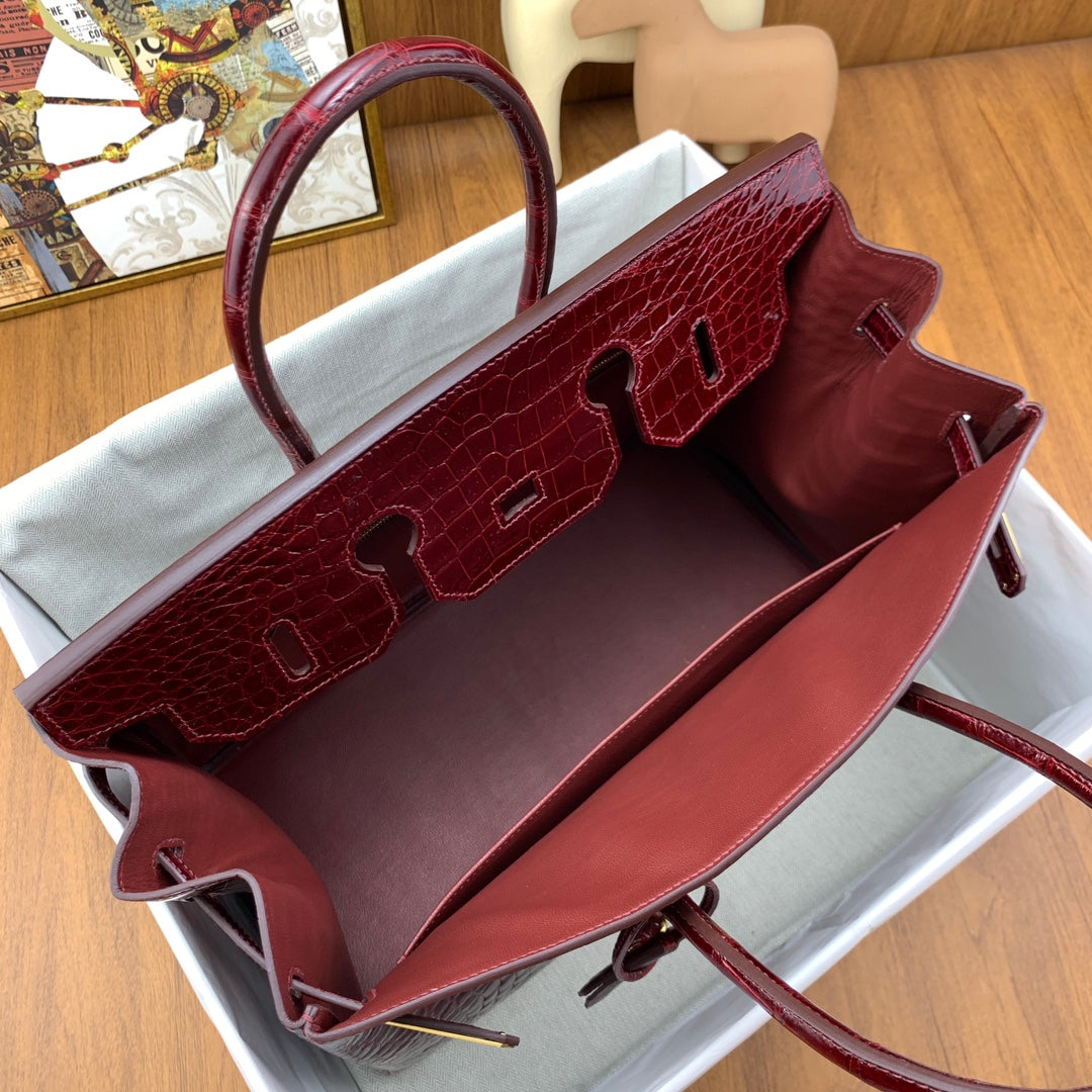 Birkin Shiny Porosus Crocodile 35 Rouge H