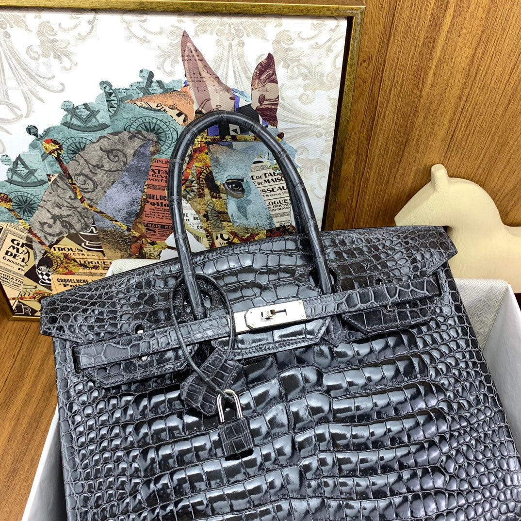 Birkin Shiny Porosus Crocodile 35 Rouge H