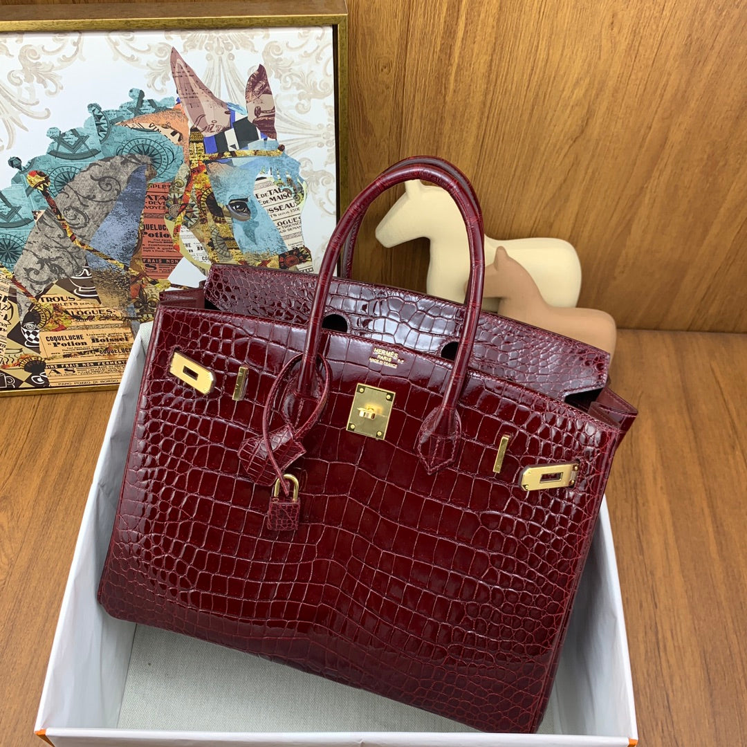 Birkin Shiny Porosus Crocodile 35 Rouge H