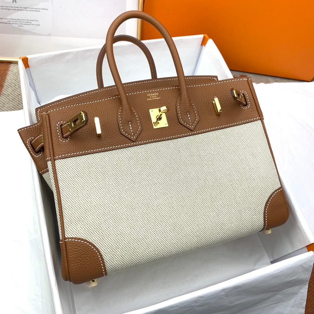 Birkin 25 & 30 Toile H and Chai Swift Gold Hardware