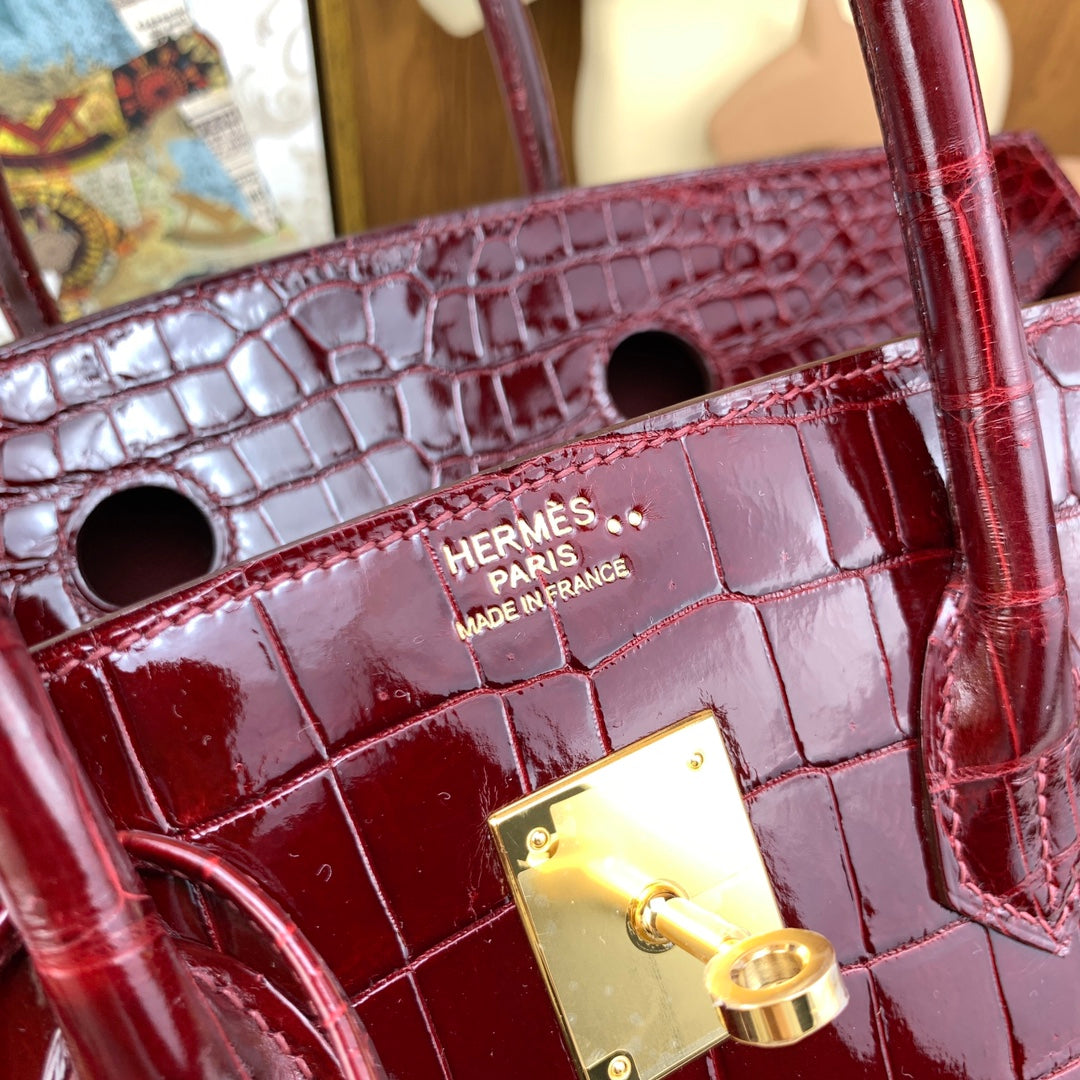 Birkin Shiny Porosus Crocodile 35 Rouge H