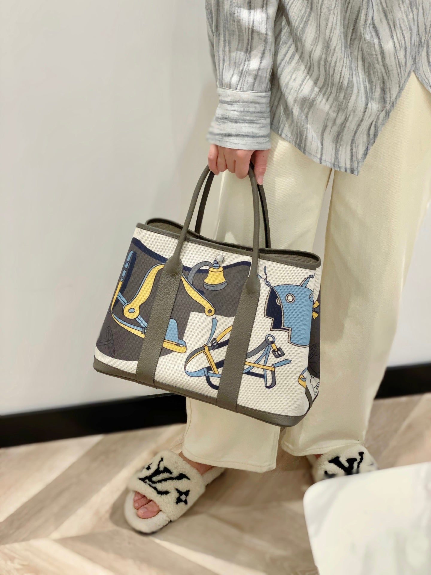 Garden Party Electrique Tote Printed Toile and Leather