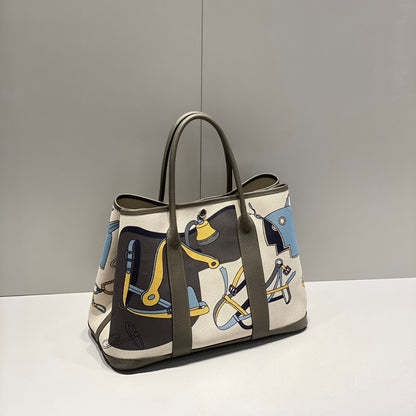 Garden Party Electrique Tote Printed Toile and Leather