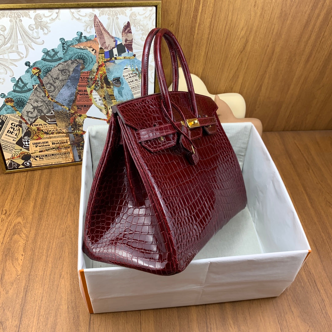 Birkin Shiny Porosus Crocodile 35 Rouge H