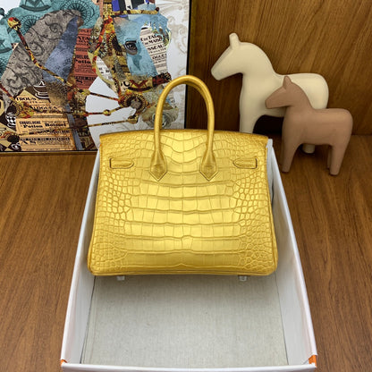 Birkin 25 Bag Gold Poppy Porosus Crocodile Palladium Hardware