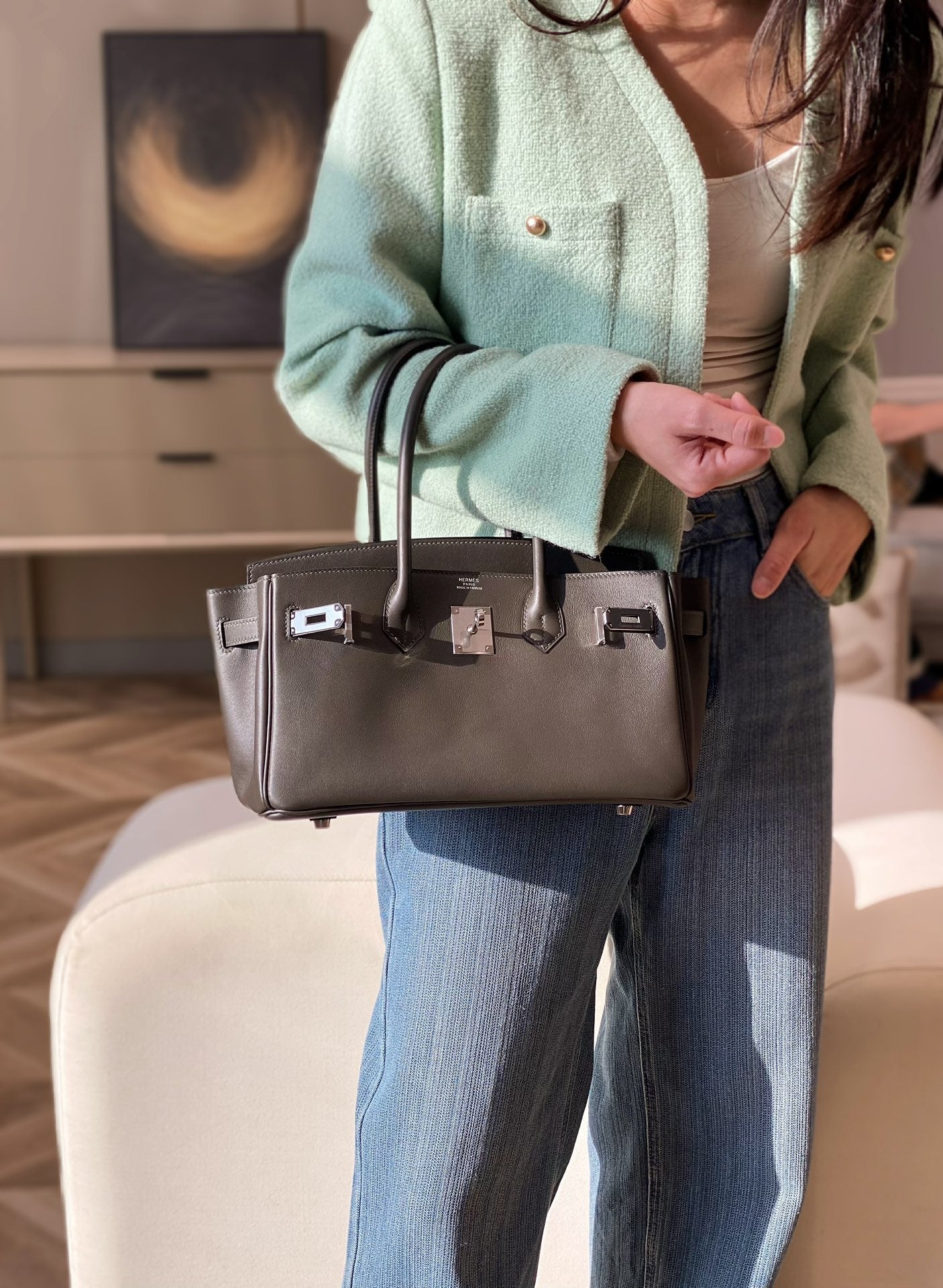 Mini Shoulder Birkin 29 Swift with Palladium Hardware