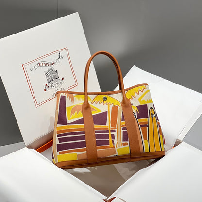 Garden Party Electrique Tote Printed Toile and Leather