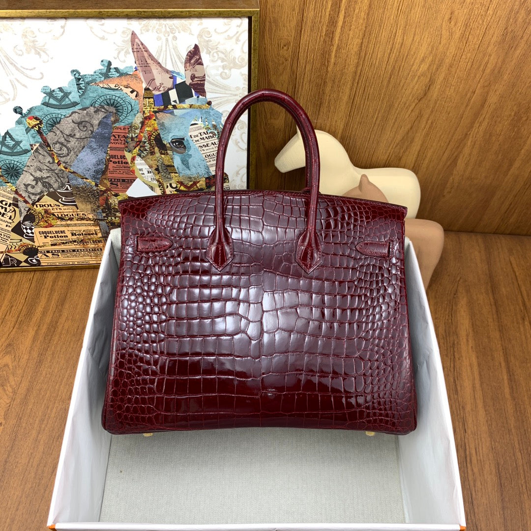 Birkin Shiny Porosus Crocodile 35 Rouge H