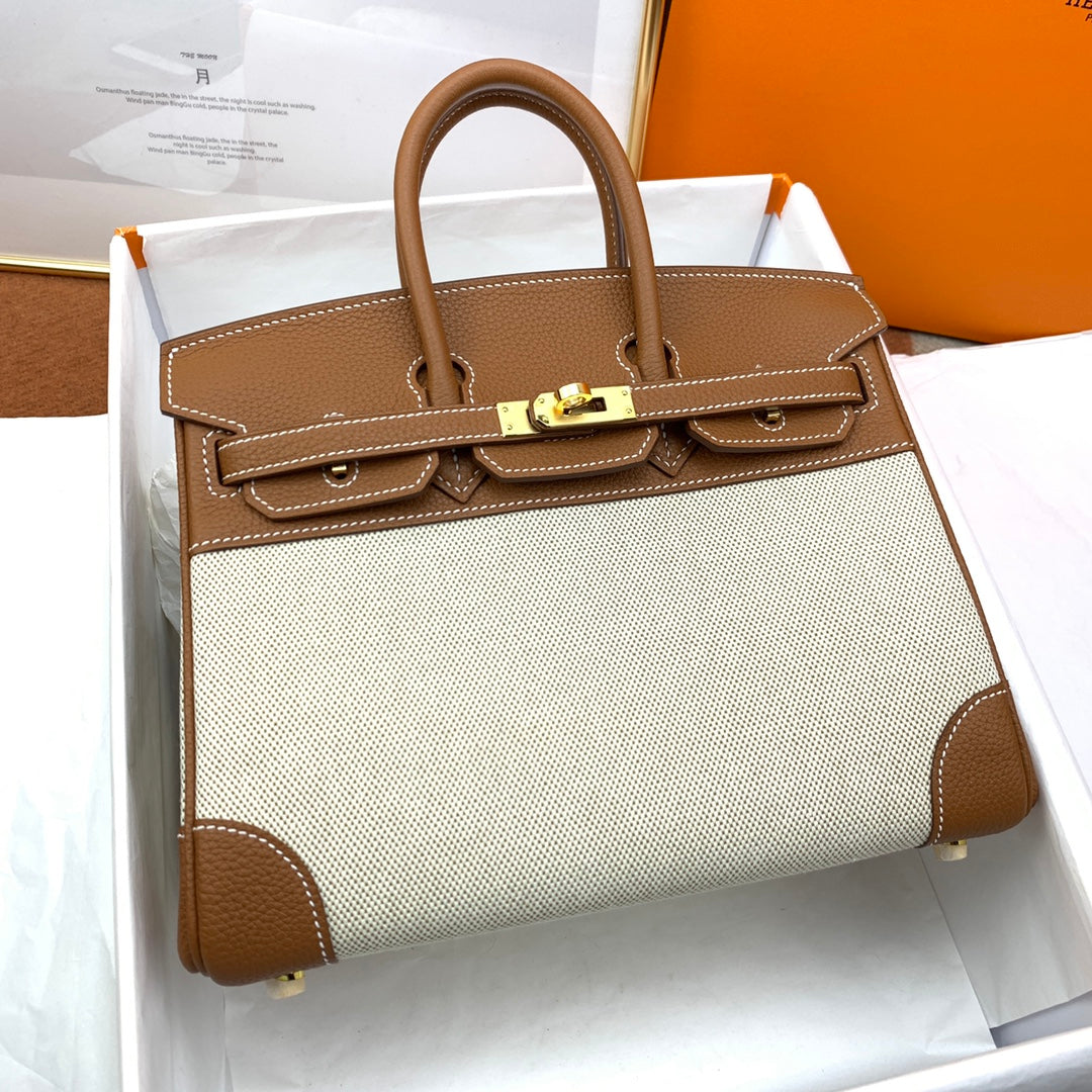 Birkin 25 & 30 Toile H and Chai Swift Gold Hardware