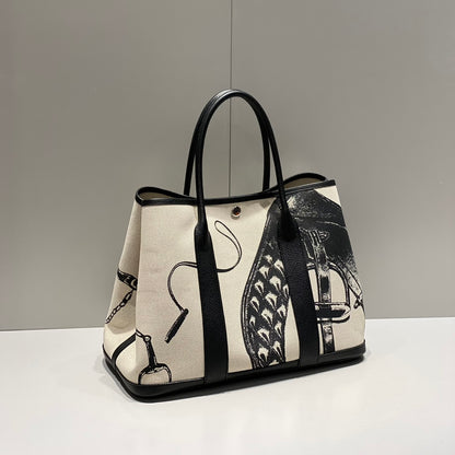 Garden Party Electrique Tote Printed Toile and Leather