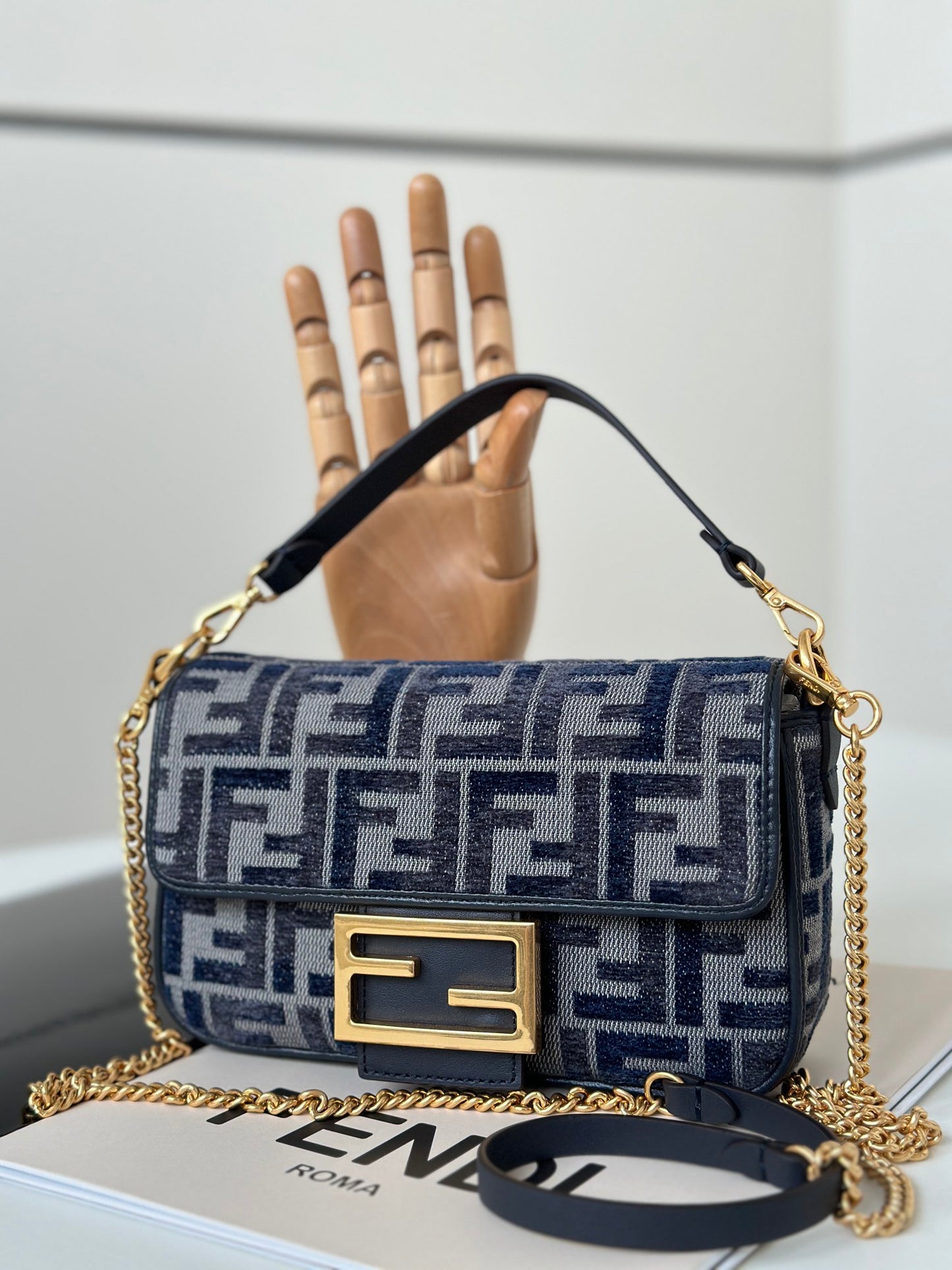 Baguette Dark blue FF chenille bag