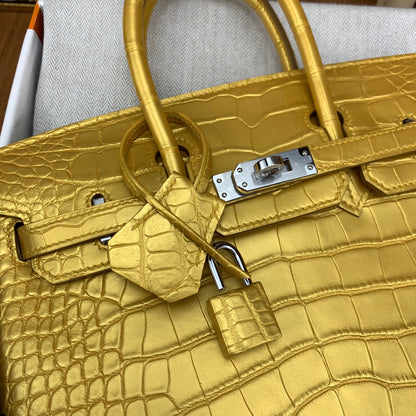 Birkin 25 Bag Gold Poppy Porosus Crocodile Palladium Hardware