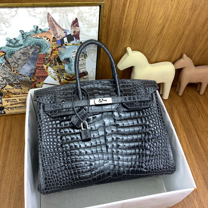 Birkin Shiny Porosus Crocodile 35 Rouge H